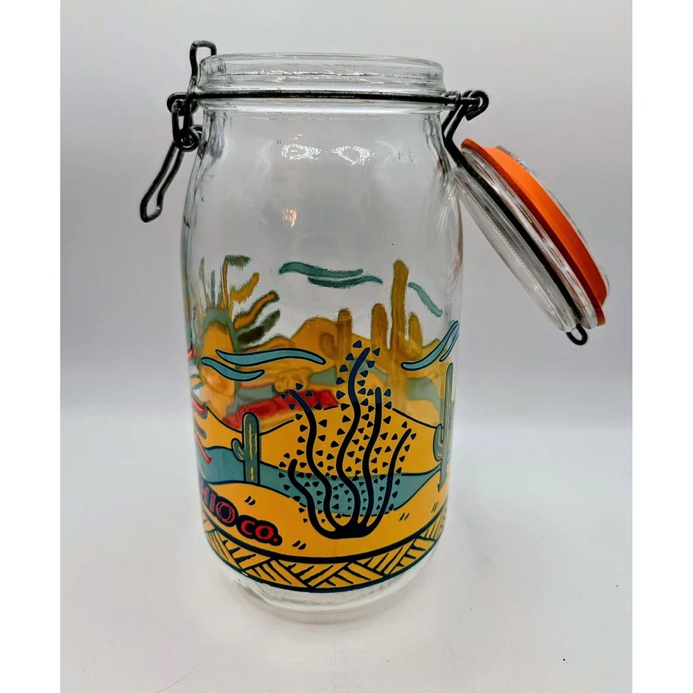 Vintage Arizona Pistachio Co Glass Jar Made in France Southwestern Sun Cactus